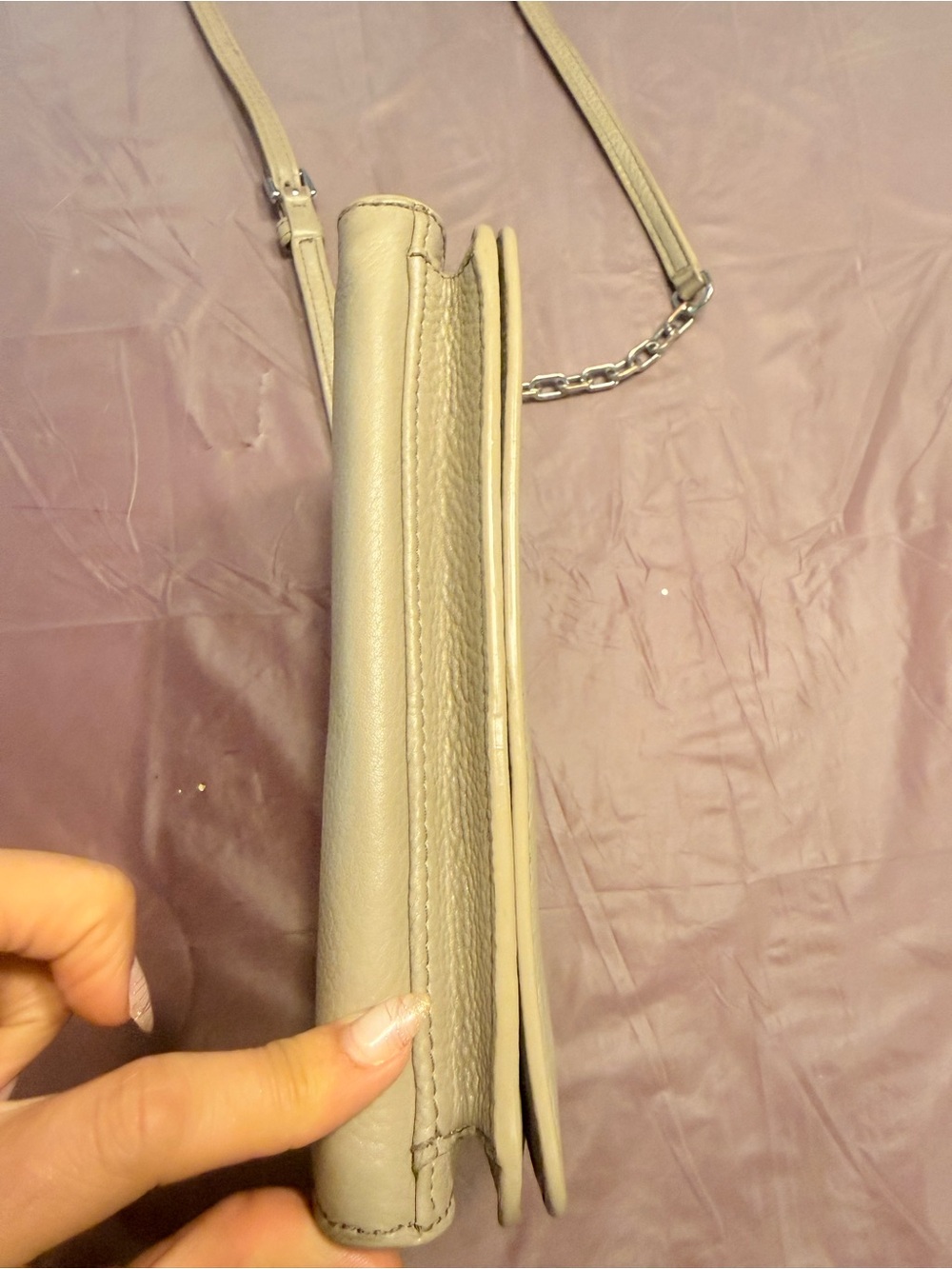 Tory Burch Britten French Gray Leather Silver Crossbody Purse Handbag - Picture 6 of 14